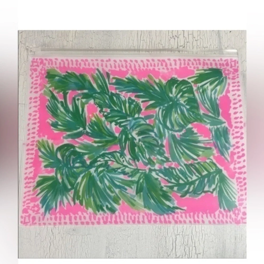 New Lilly Pulitzer Plastic Storage Bag Organizer Zipper Cosmetic Bag Pink Green